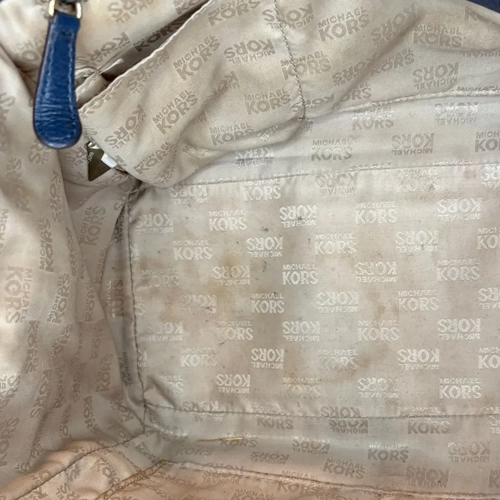 Michael Kors Bag Purse Handbag Leather Navy Hudson Medallion Flap Satchel Bag